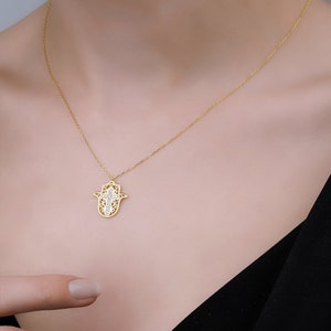 Gregory&#39;s Cross in Hamsa-zirconia 925 sterling silver 18K gold plated khamsa necklace, religious pendant, protection, inter-faith necklace