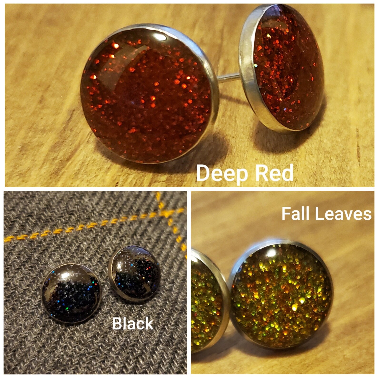 Glitter Epoxy Resin Stud Earrings 14 Mm Etsy Singapore