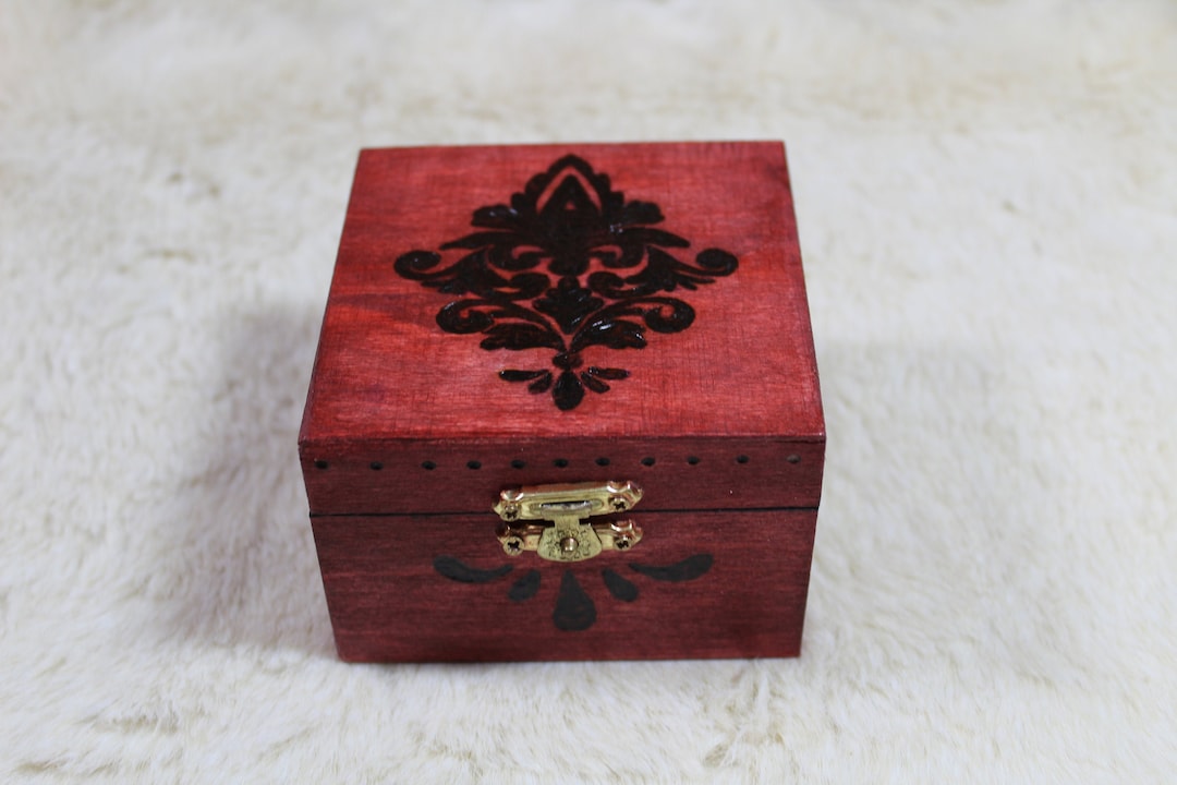 Wood Burned Box With Red Stain - Etsy