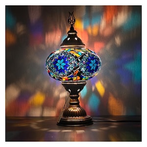 Turkish Lamp, Best Prince Blue Mosaic Table Lamp, Asylove Mosaic Turkish Moroccan Light, The best home gift, Living room Lamp