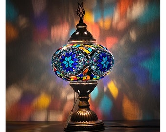 Turkish Lamp, Best Prince Blue Mosaic Table Lamp, Asylove Mosaic Turkish Moroccan Light, The best home gift, Living room Lamp