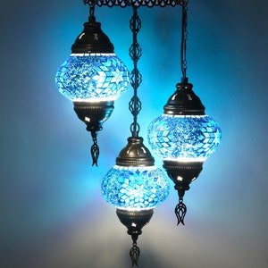 Turkish Chandelier, Turkish Lamp, 3 Globe Mosaic Pendant Lamp, Turkish Ceiling Lamp, Hanging Light,  Asylove New Design