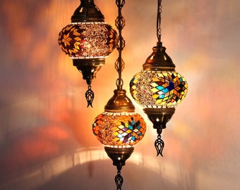Colormix Ceiling Lamp, 3 Globe Chandelier, Turkish Lamp, Mosaic Pendant Lamp, Turkish Ceiling Lamp, Hanging Light,  Asylove New Design