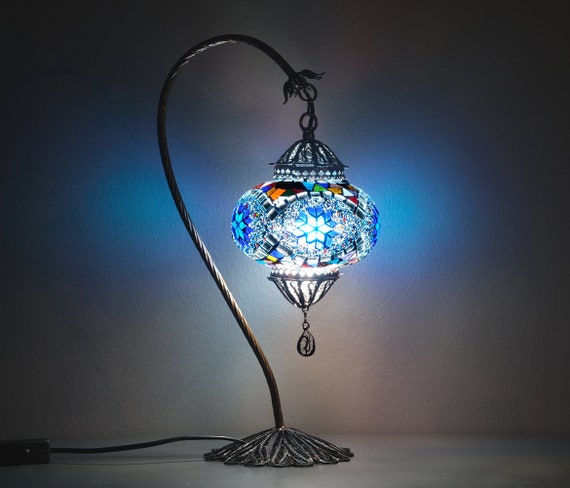 Lampada turca azzurra con braccio h 45 cm
