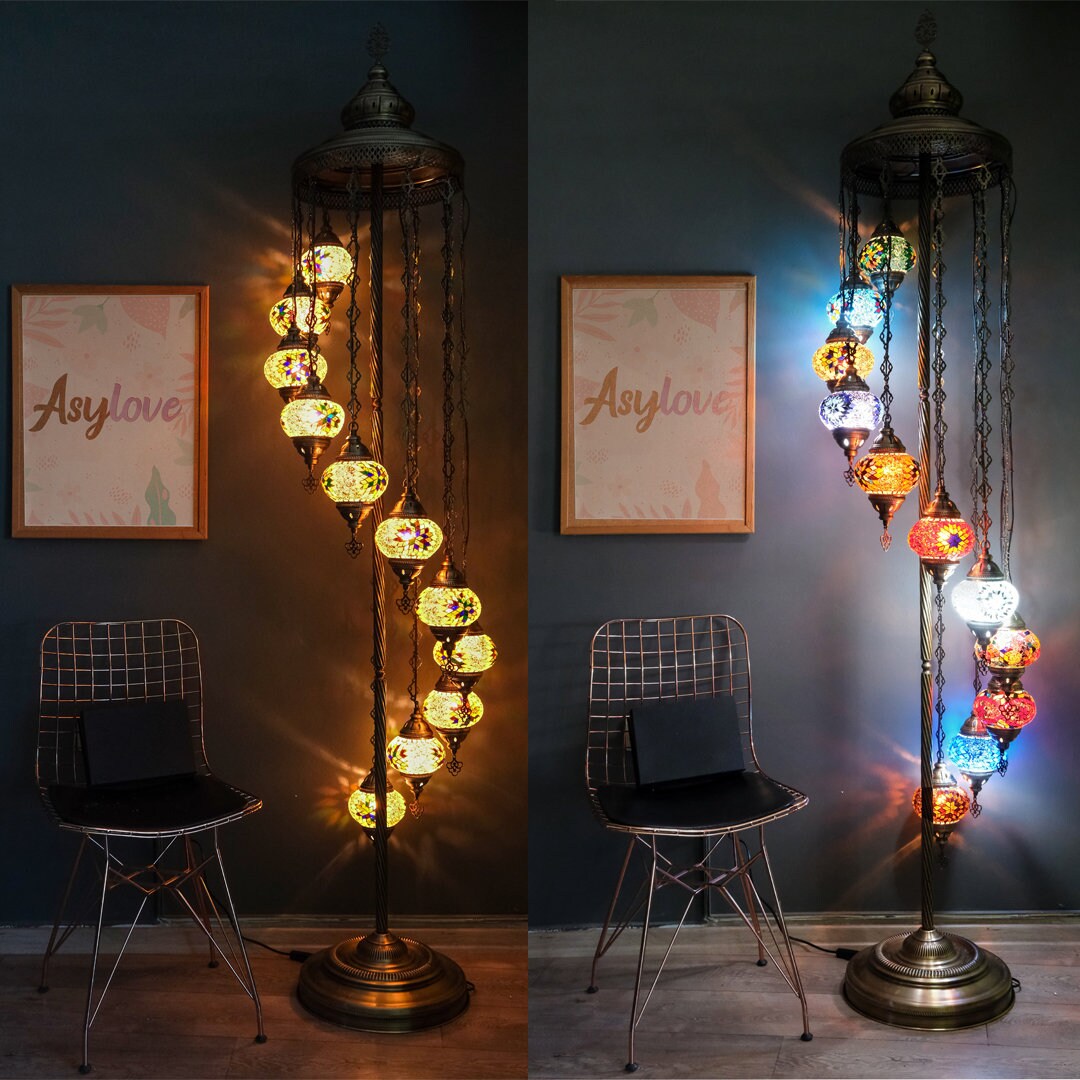 Customizable 11 Globe Turkish Floor Lamp, Mosaic Standing Lamp, Best