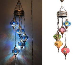 5 Globe Customizable Turkish Ceiling Lamp, Mosaic Pendant Lamp, Turkish Pendant Lamp, Hanging Light,  Asylove New Design