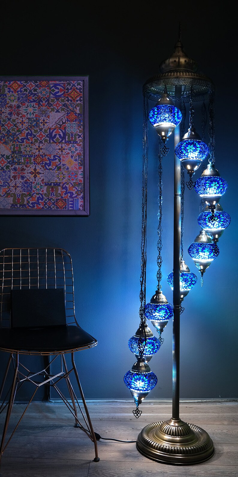 Turkish 9 Globe Floor Lamp Mosaic Standing Lamp 9 Globe Etsy