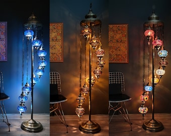 Mosaic Floor Lamp, Turkish Lamp,  9 Globe Mosaic Lamp, Turkish Floor Lamp,  Asylove Special Design,