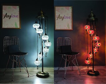 Turkish Lamp, Mosaic Floor Lamp, 7 Globe Moraccan Lamp Set, Free Shipping, Turkish Floor Lamp, Home Decor Lamp,  Asylove New Design,