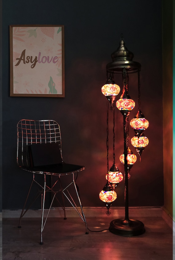 Turkish Mosaic Floor Lamp 7 Globe 60 Inch Floor Lighting