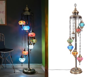 Türkische Mosaik Stehlampe, 7 Globus 60 Zoll Stehlampe, Authentische marokkanische Stehlampe, Asylove Stehlampe