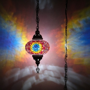 10 Variations Turkish Mosaic Ceiling Hanging Lamp with a Big Size Globe Moroccan Pendant Light Asylove 100% Handcraft in Turkey