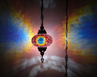 10 Variations Turkish Mosaic Ceiling Hanging Lamp with a Big Size Globe Moroccan Pendant Light Asylove 100% Handmade in Turkey