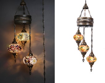 3 Globe Customizable Turkish Chandeliers, Mosaic Pendant Lamp, Turkish Ceiling Lamp, Hanging Light,  Asylove New Design