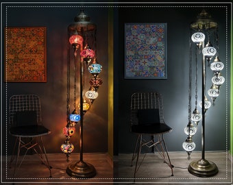 Vloerlamp, Turkse vloerlamp, mozaïeklamp met 9 bollen, vloerlamp in alle kleuren voor decoratieve huisontwerpen, Marokkaanse lamp