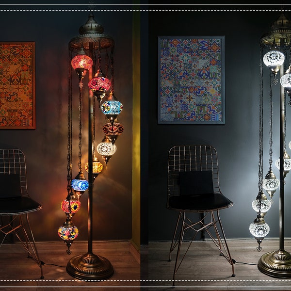 Floor Lamp, Turkish Floor lamp, 9 Globe Mosaic Lamp,  All Colors Floor Lamp For Decorative Home Designs Offer, Moroccan Lamp