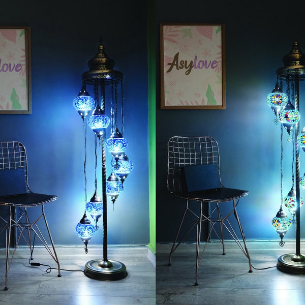 Turkish Mosaic Floor Lamp, 7 Globe Mosaic Lamp Set, Turkish Floor Lamp, Home Decor Lamp,  Asylove New Design,