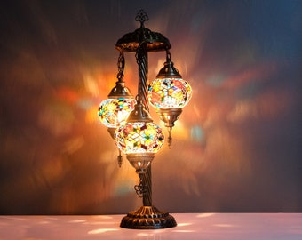 Turkish Mosaic Table Lamp, 3 Globe Mosaic Lamp Set, Turkish Floor Lamp, Bedside Lamp,  Asylove New Design,