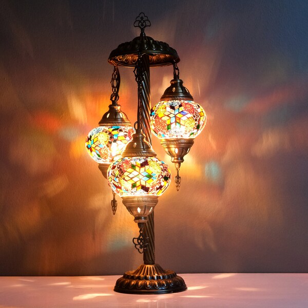 Turkish Mosaic Table Lamp, 3 Globe Mosaic Lamp Set, Turkish Floor Lamp, Bedside Lamp,  Asylove New Design,