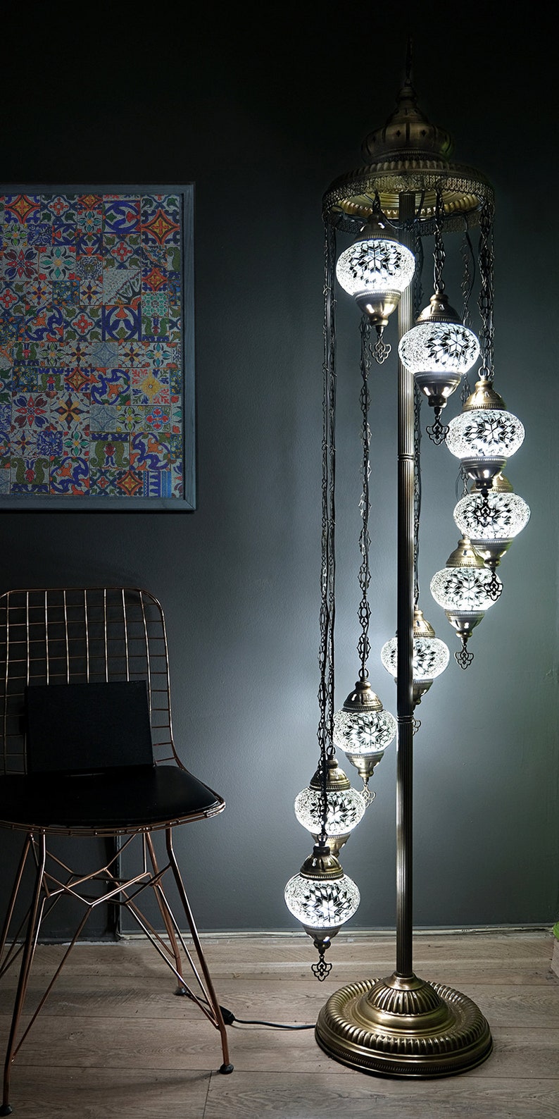 Turkish 9 Globe Floor Lamp Mosaic Standing Lamp 9 Globe Etsy