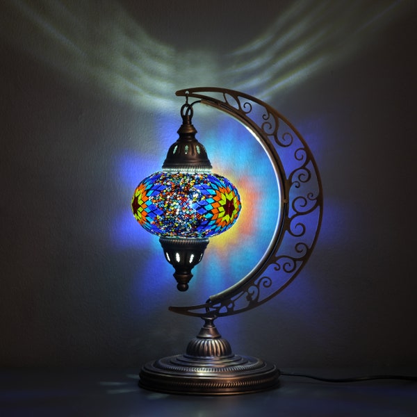 Lampe mosaïque turque lune, lampe mosaïque marocaine en croissant, éclairage domestique bohème décoratif, lumières authentiques, lampes de chevet Asylove