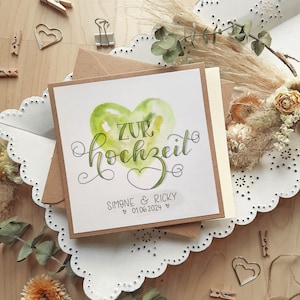 personalisierte Glückwunschkarte zur Hochzeit versch. Farben | Hochzeitskarte als quadratische Klappkarte | handbeschriftet