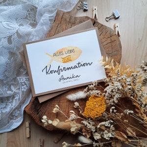 personalisierte Glückwunschkarte zur Konfirmation oder Kommunion, versch. Farben, Klappkarte mit Handlettering, Kraftpapier & Einlegeblatt