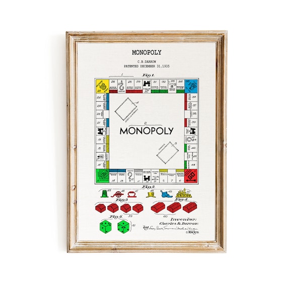 Monopoly Patent Print Monopoly Wall Art Board Game Wall Art Etsy