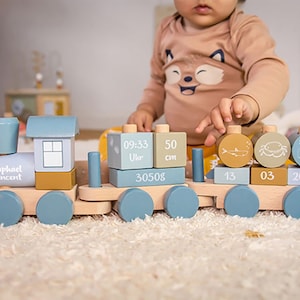 Personalized gifts Baby wooden train personalized blue