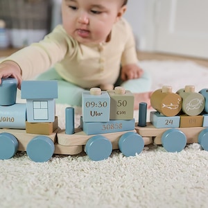 birthday | Baptism | name | Wooden railway train lasered, personalizable, locomotive, gift for birth - Little Dutch