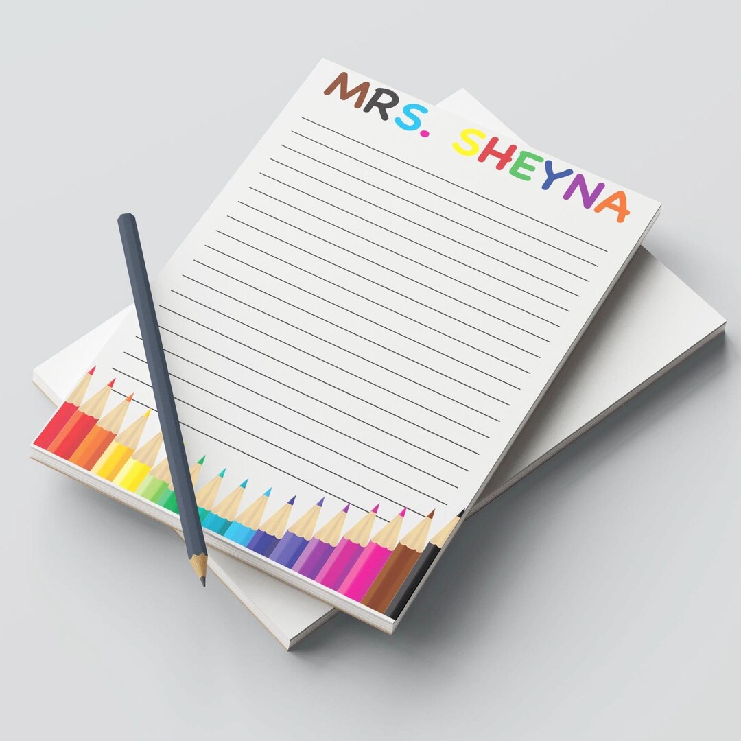Personalized Teacher Notepad | Colorful Pencils Writing Paper - Etsy