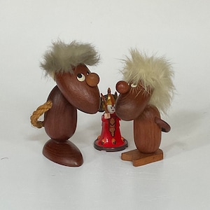 2 wooden figures Optimist Pessimist teak figure Bolling Bojesen Style Ture Vintage Design 70s