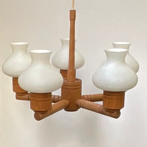 Vitrika Denmark Vintage Hanging Lamp Opal Glass Wood True Danish Design 70s