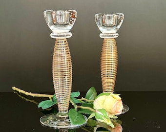Set Kosta Boda Anna Ehrner - Epoque Gold - 1994 Candle Holders