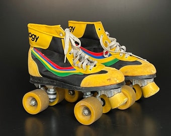 Chaussure De Sport Jaune Sur Patin à Roulettes à L'ancienne