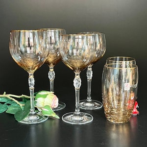 Set Cristallerie Zwiesel crystal glass gold rim