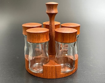 Digsmed teak spice rack 5 jars True Danish Vintage Design