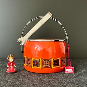 BEKA Enamel Space Age Orange Egg Cube Container True Vintage