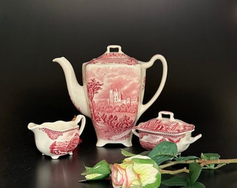 Set Kanne Milch Zucker  Johnson Brother England Old Britain Castles rosa