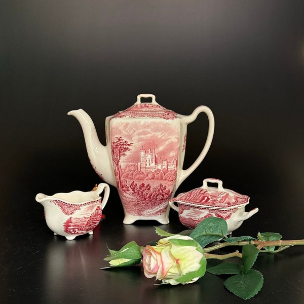 Set Kanne Milch Zucker  Johnson Brother England Old Britain Castles rosa