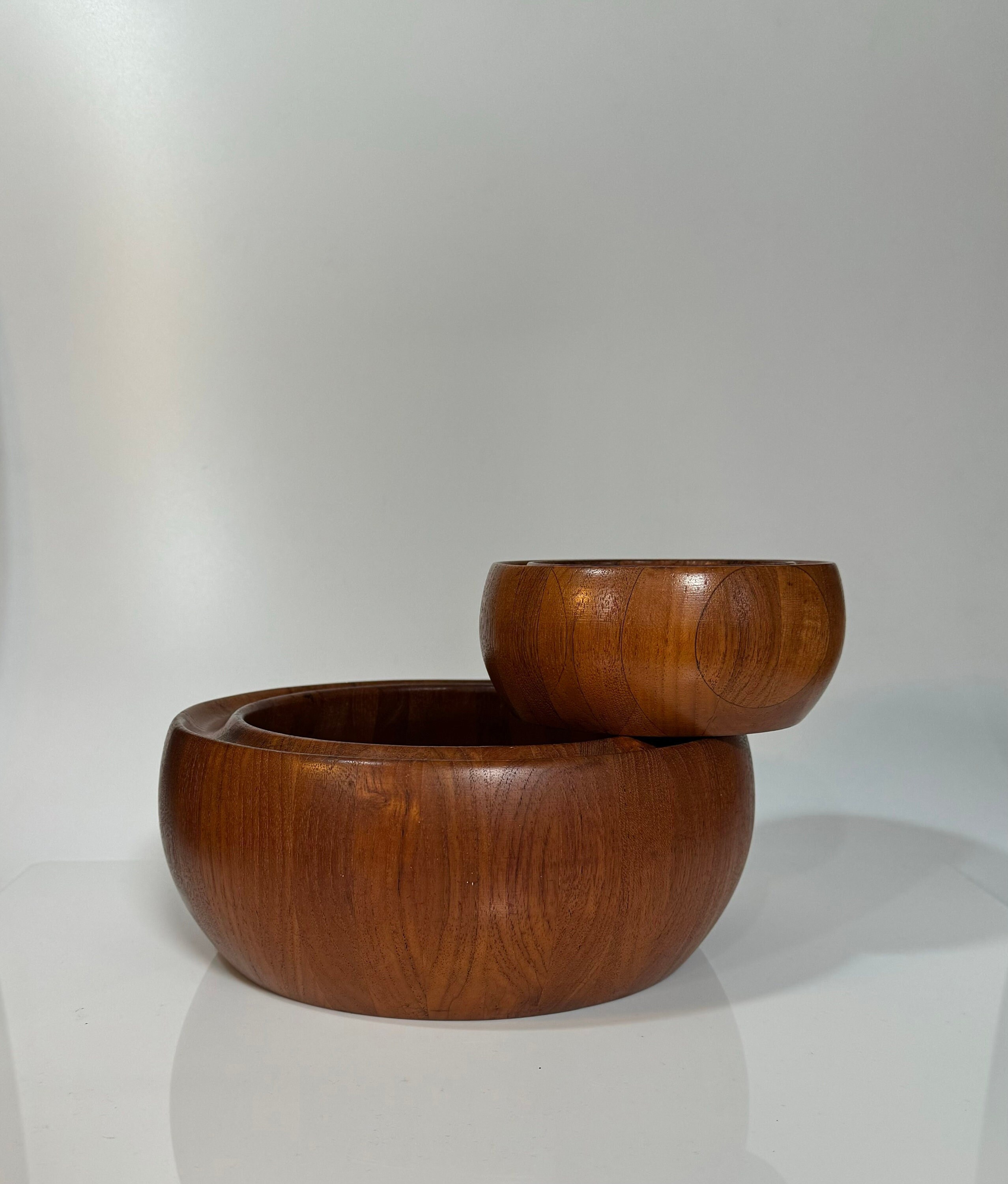 食器 DENMARK DIGSMED DESIGN 1960s Digsmed Staved and Lathed Teak Wood Bowl With Metal