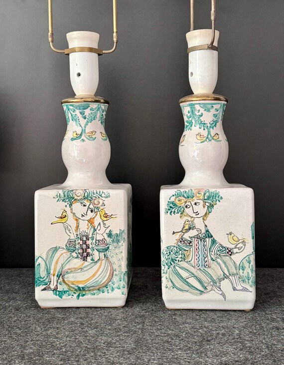 Set Björn Wiinblad handbemalte Tischleuchten True Vintage 80er