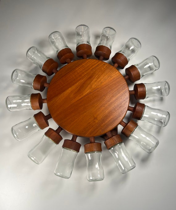 Digsmed Teak Spice Wheel Spice Rondel 16 Jars True Danish Vintage
