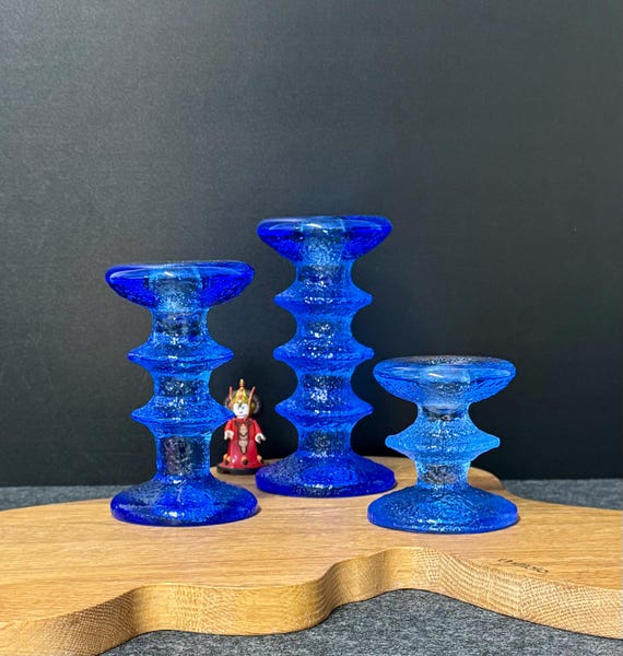 Set (3pc.) Iittala Festivo BLUE Timo Sarpaneva Candle Holder True