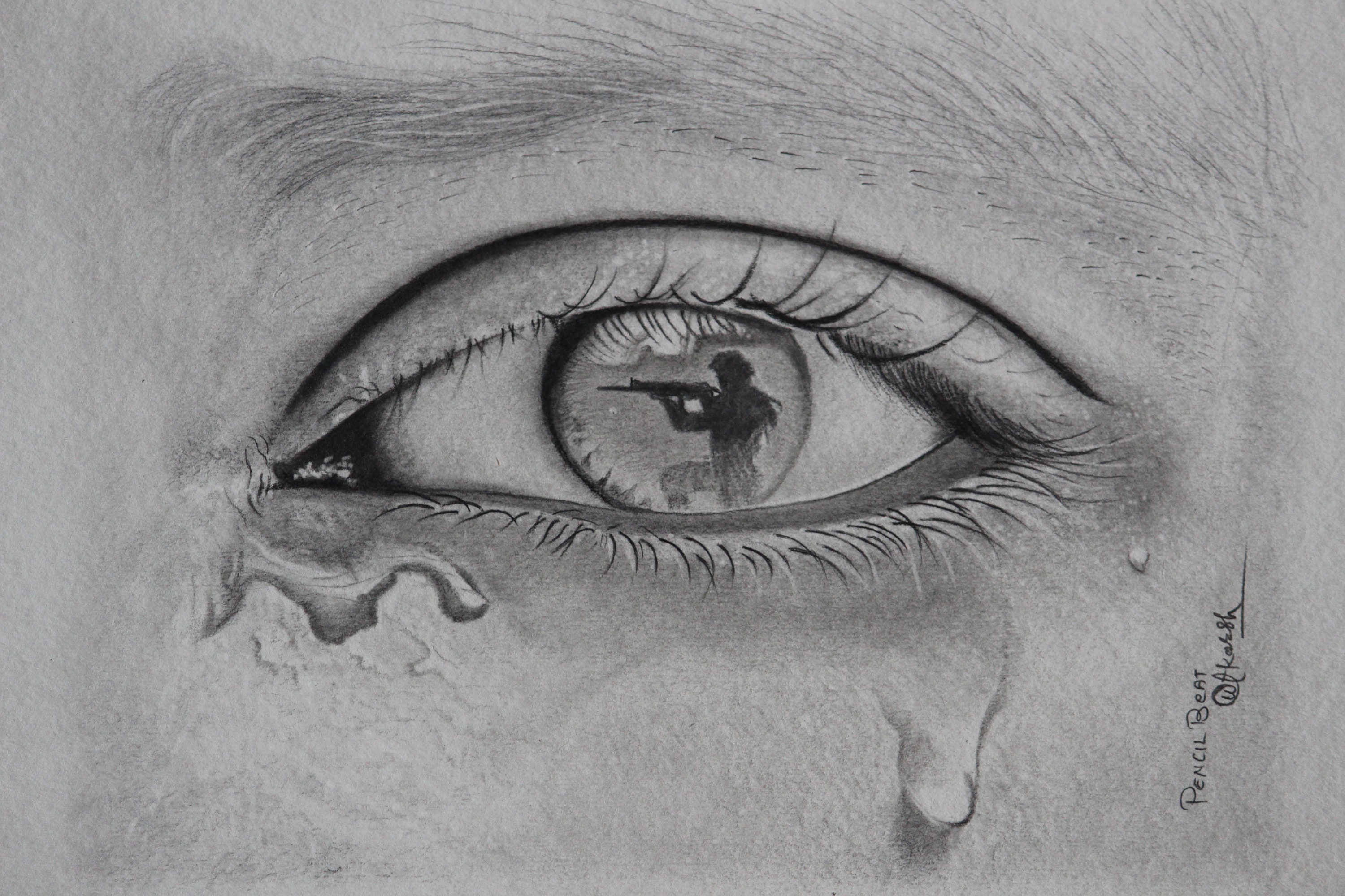 Original Realistic Drawing, Eye Witness of Soldier, Soldier in Eye