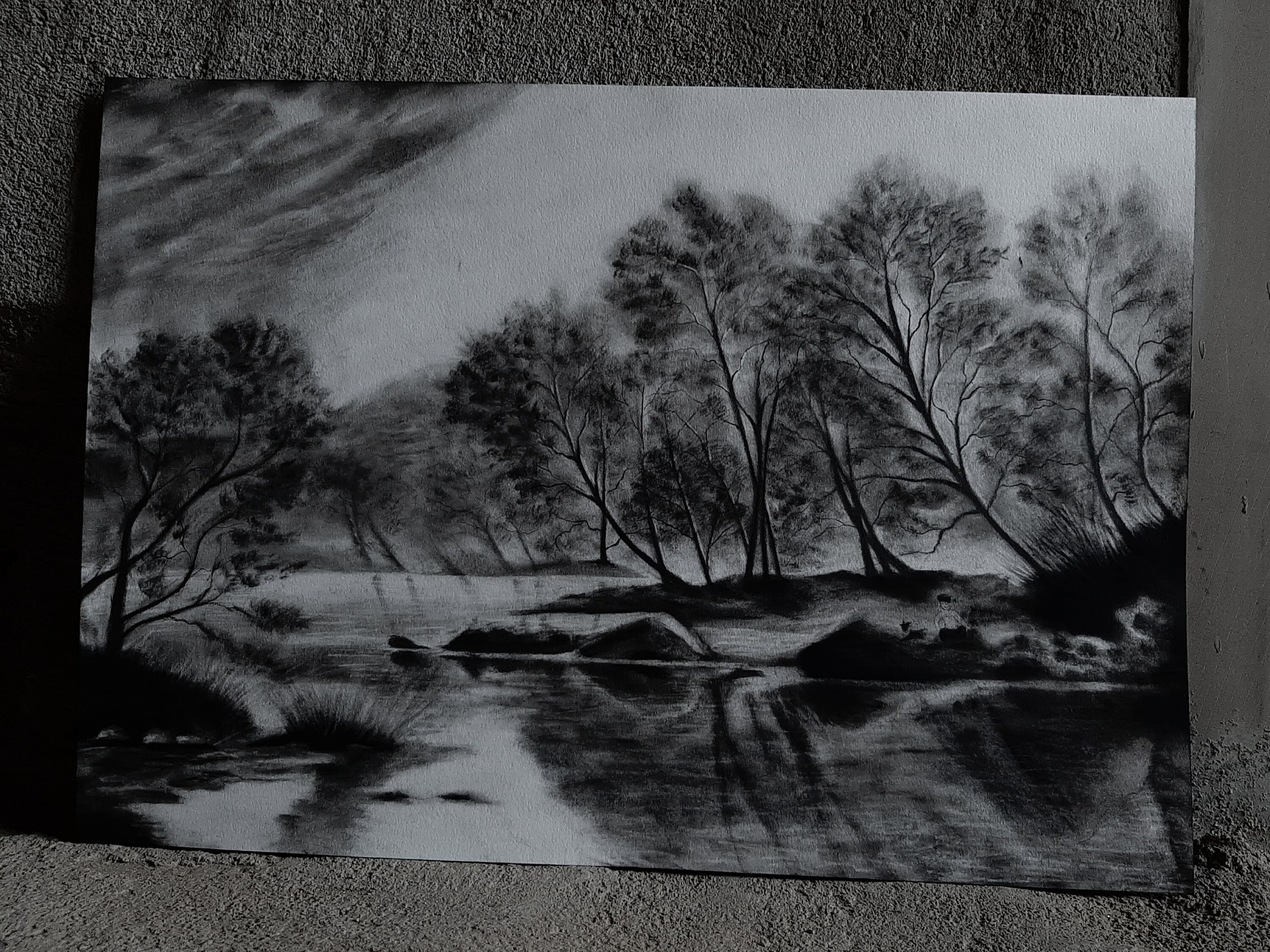 Original Landscape Charcoal Drawing Landscape Painting Etsy