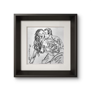 3x3 Inch Original Graphite Intimate Embrace Sketch, Handmade Romantic Miniature Art, Tiny Love Gift