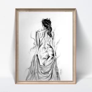 Veiled Emotions – Original Charcoal Figure Drawing, Sensual Handmade Art Home Decor – NOT PRINT