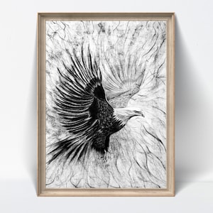 Bald Eagle Drawing – Original Charcoal Wildlife Art – Eagle in Flight Wall Decor – NOT PRINT