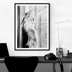 手作りの猫の肖像画：リアルな鉛筆画、カスタムペット、壁飾り 画像 1